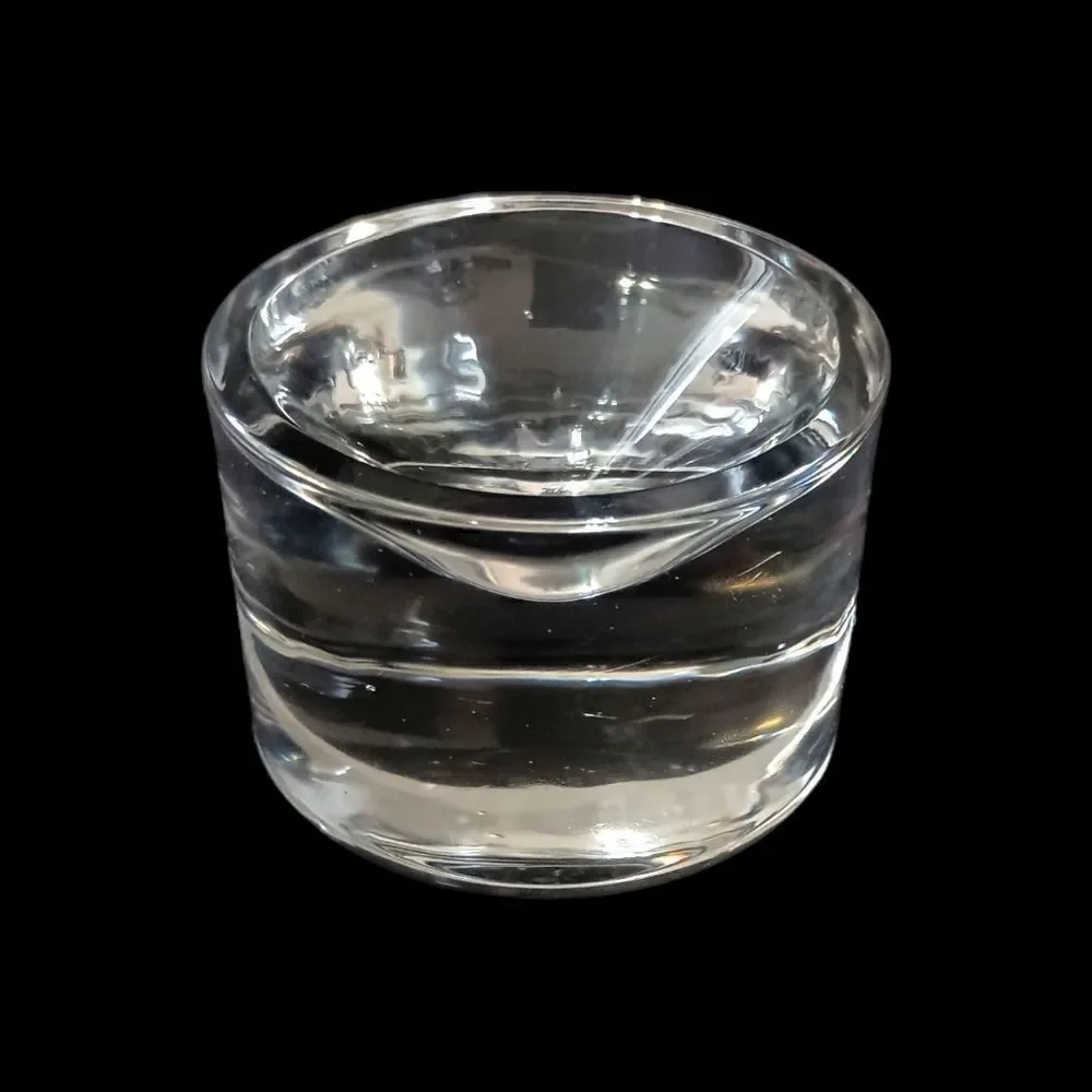 Heavy Clear Glass Crystal Paperweight Concave Hand Blown Handmade Round Vintage.